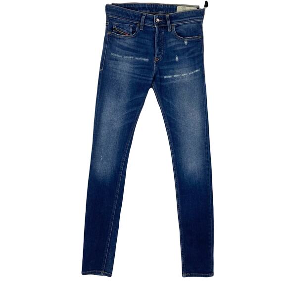 Nwot Diesel Jeans28x32 Blue-Wash Distressed Slim Skinny”Sleekner”Button-Fly - Picture 1 of 15